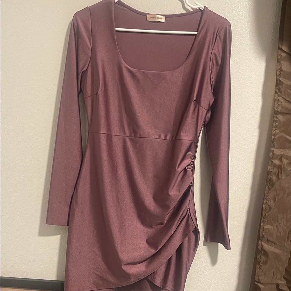 Elegant Mauve Long Sleeve Dress